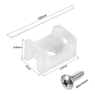 Harfington Uxcell 14.6mm x 10mm x 6.85mm Nylon Cable Fasten Clip with Screws and Ties White 50 Set