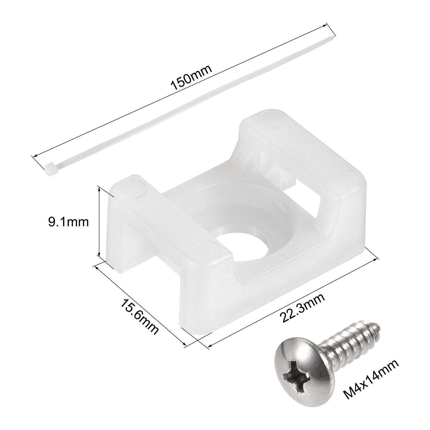 uxcell Uxcell 22.3mmx15.6mmx9.1mm Nylon Cable Fasten Clip with Screws and Ties White 50 Set