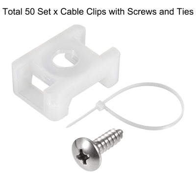 Harfington Uxcell 22.3mmx15.6mmx9.1mm Nylon Cable Fasten Clip with Screws and Ties White 50 Set