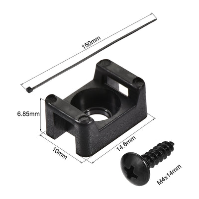 Harfington Uxcell 14.6mm x 10mm x 6.85mm Nylon Cable Fasten Clip with Screws and Ties Black 50 Set