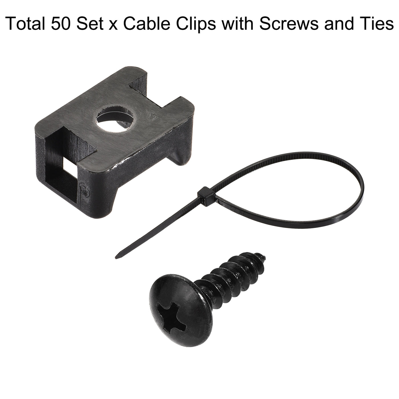 uxcell Uxcell 14.6mm x 10mm x 6.85mm Nylon Cable Fasten Clip with Screws and Ties Black 50 Set