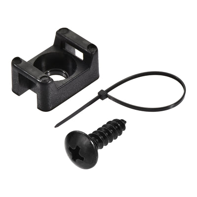 Harfington Uxcell 14.6mm x 10mm x 6.85mm Nylon Cable Fasten Clip with Screws and Ties Black 50 Set