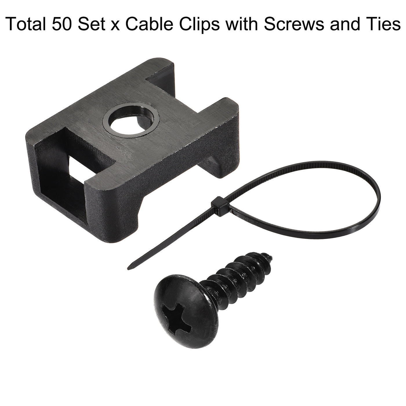 uxcell Uxcell 22.3mmx15.6mmx9.1mm Nylon Cable Fasten Clip with Screws and Ties Black 50 Set