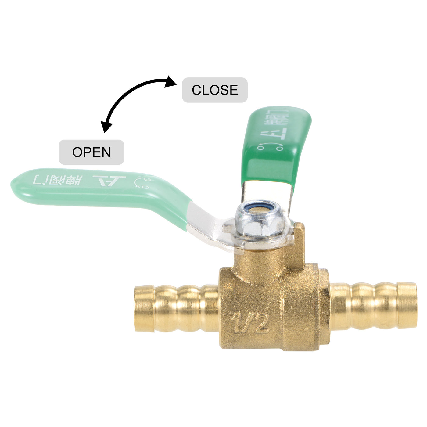 Uxcell Uxcell Brass Air Ball Valve Shut Off Switch 12mm Hose Barb to 12mm Hose Barb with Clamps Green Handle