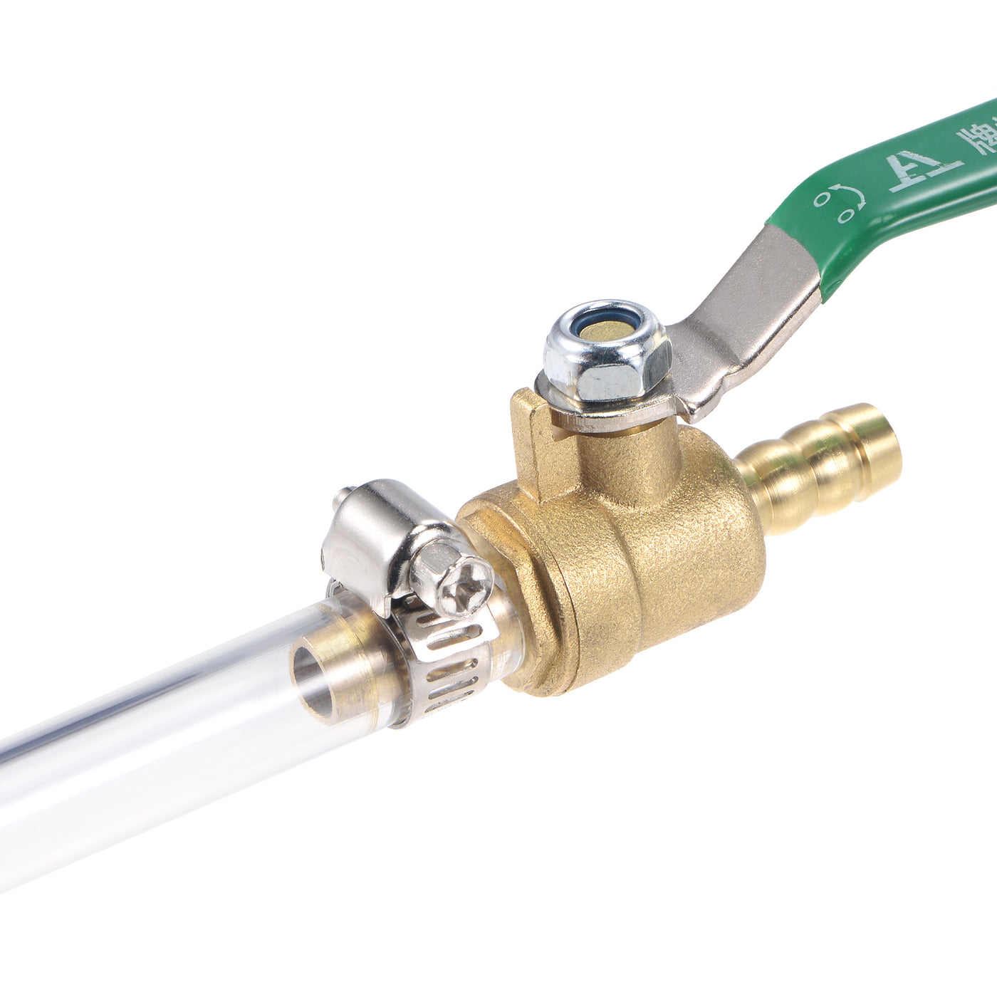 Uxcell Uxcell Brass Air Ball Valve Shut Off Switch 12mm Hose Barb to 12mm Hose Barb with Clamps Green Handle