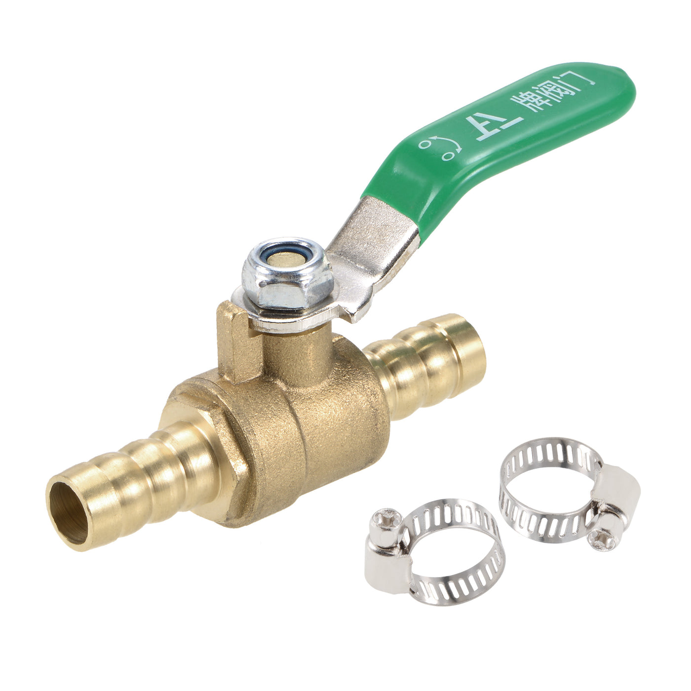 Uxcell Uxcell Brass Air Ball Valve Shut Off Switch 12mm Hose Barb to 12mm Hose Barb with Clamps Green Handle