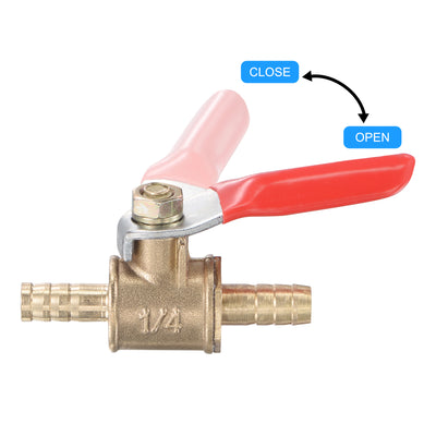 Harfington Uxcell Brass Air Ball Valve Shut Off Switch 12mm Hose Barb to 12mm Hose Barb with Clamps Red Handle 2Pcs