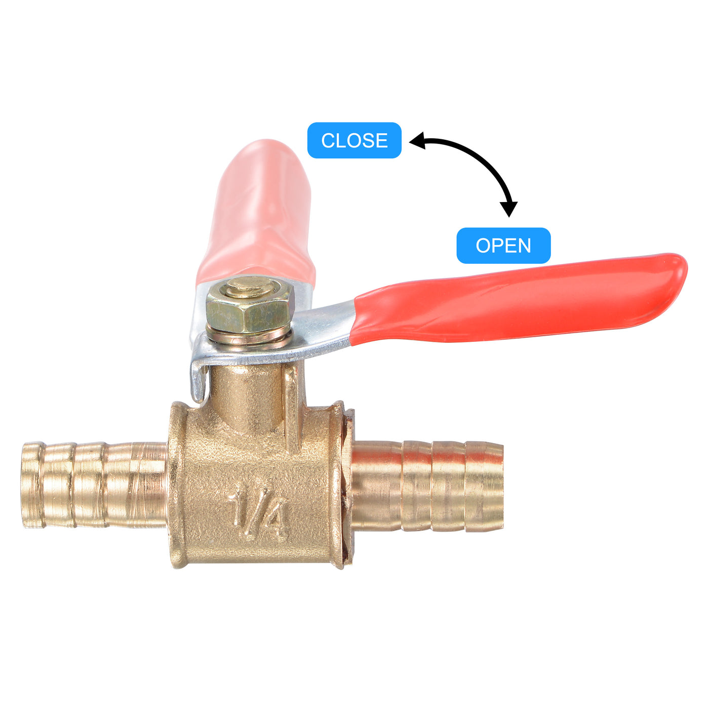 Uxcell Uxcell Brass Air Ball Valve Shut Off Switch 10mm Hose Barb to 10mm Hose Barb with Clamps Red Handle