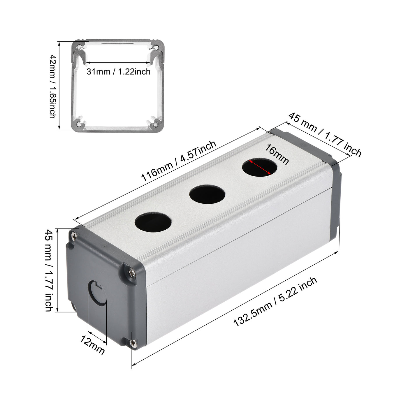 uxcell Uxcell 3 Holes 16mm Aluminum Switch Button Station Box with a PG7 Cable Gland