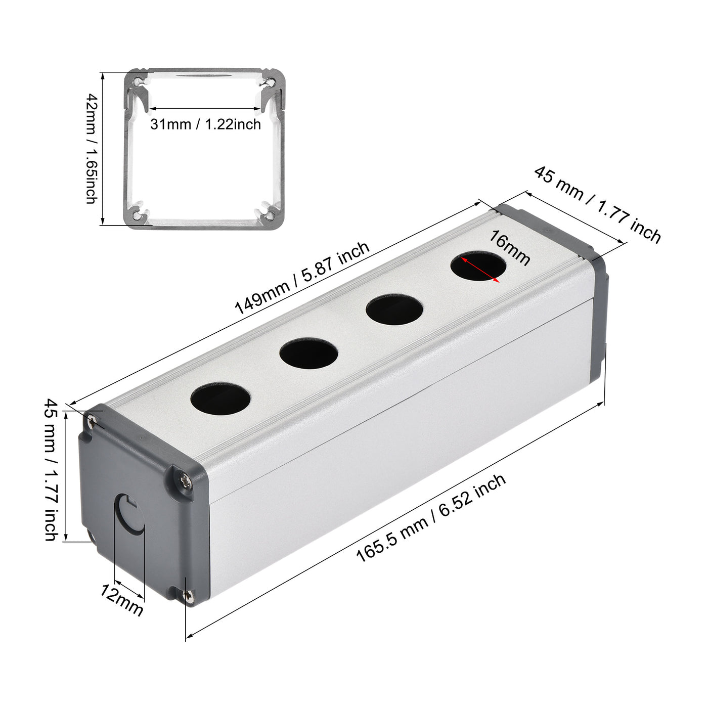 uxcell Uxcell 4 Holes 16mm Aluminum Switch Button Station Box with a PG7 Cable Gland