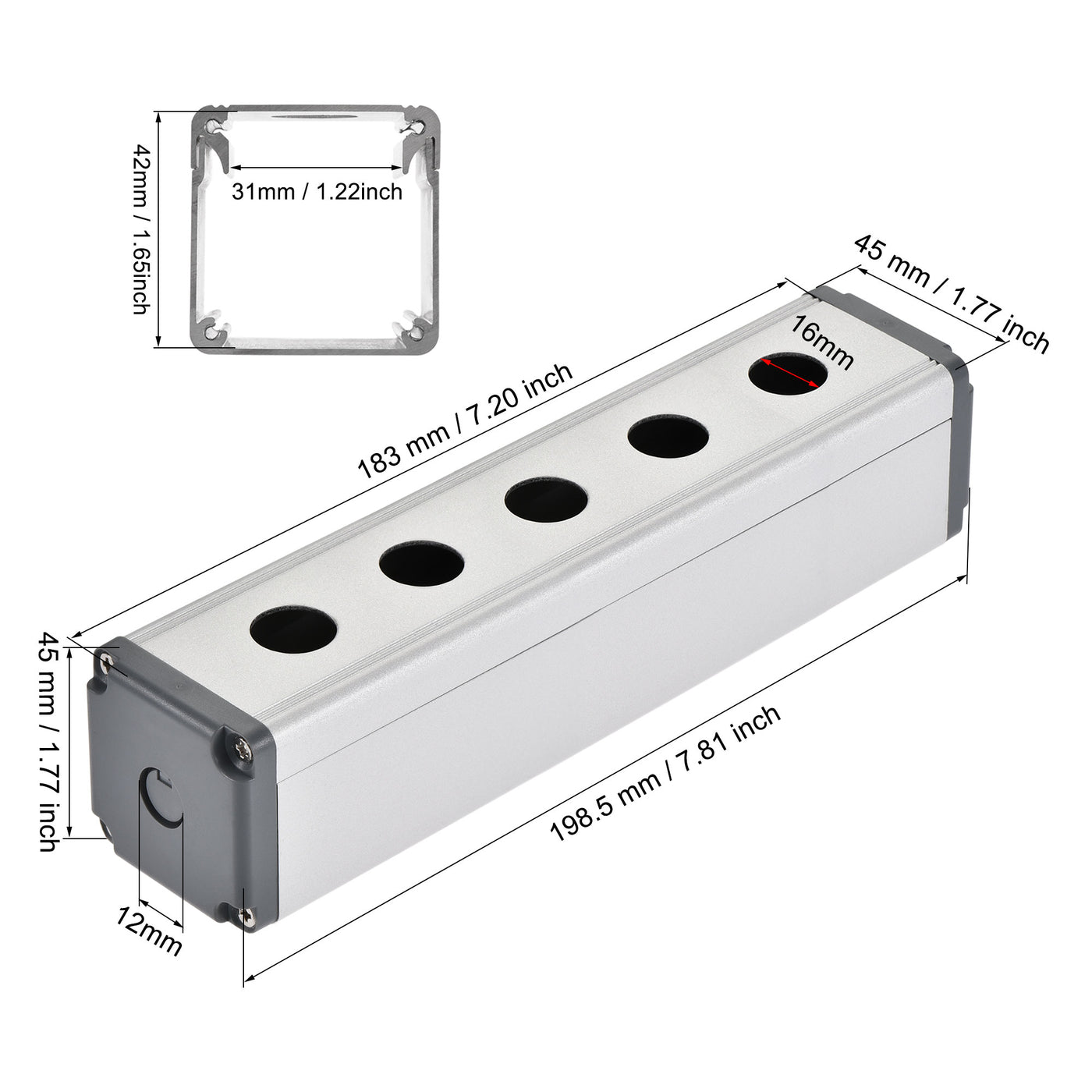 uxcell Uxcell 5 Holes 16mm Aluminum Switch Button Station Box with a PG7 Cable Gland