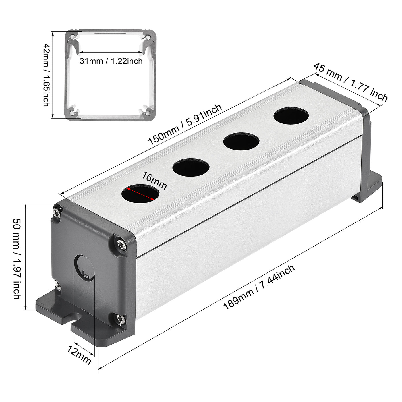 uxcell Uxcell 4 Holes 16mm Aluminum Switch Button Station Box with a PG7 Cable Gland and Mounting Base