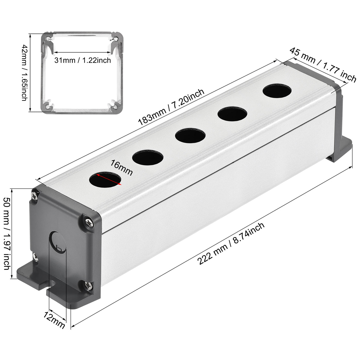 uxcell Uxcell 5 Holes 16mm Aluminum Switch Button Station Box with a PG7 Cable Gland and Mounting Base