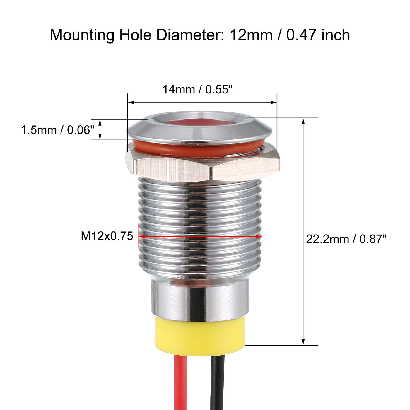 uxcell Uxcell LED Indicator Light AC/DC 12V 12mm Flush Panel Mount Red LED Metal Shell