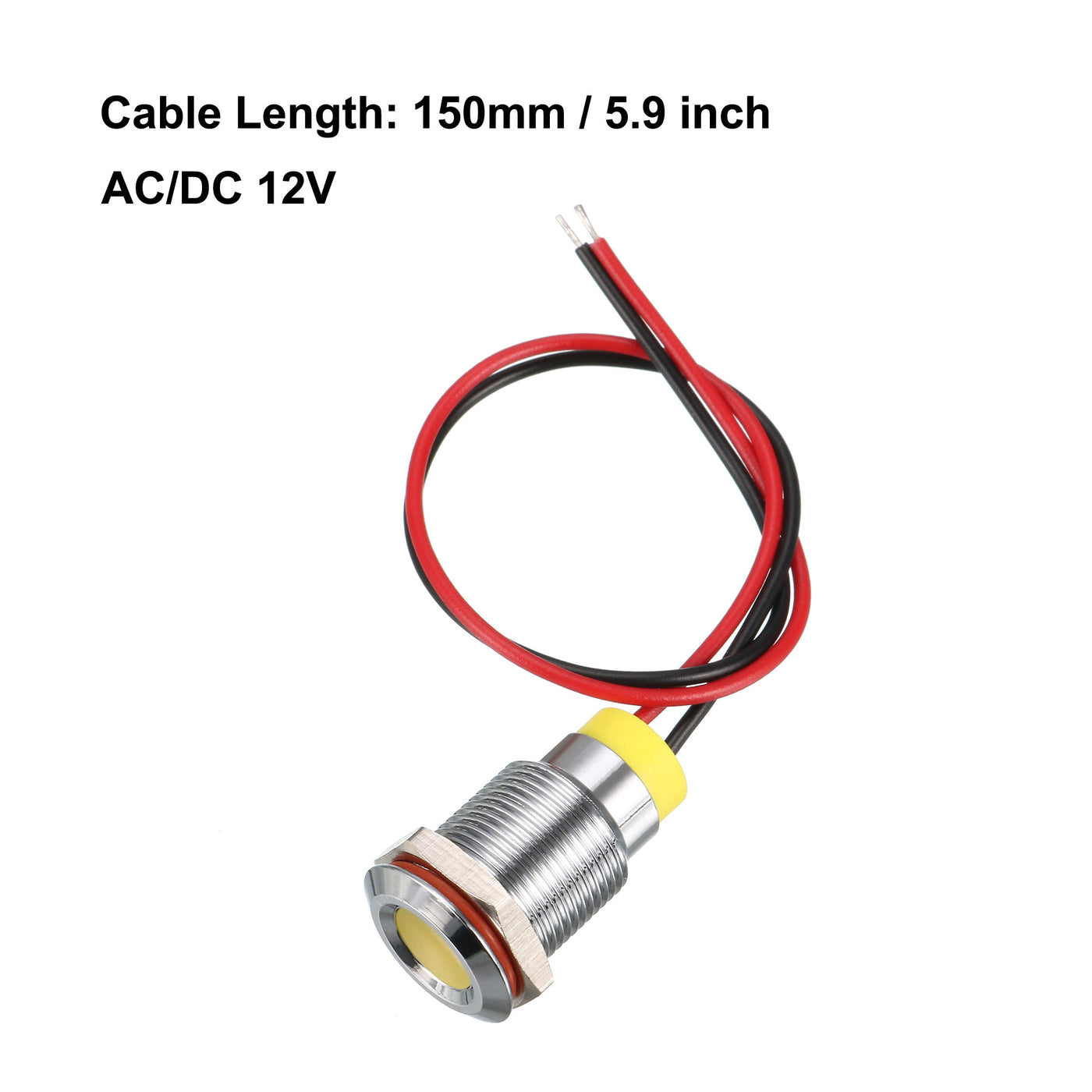 uxcell Uxcell LED Indicator Light AC/DC 12V 12mm Flush Panel Mount Yellow LED Metal Shell