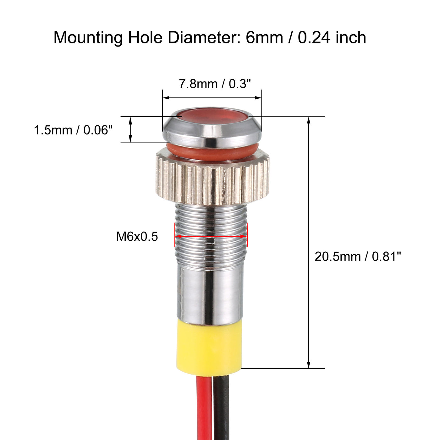 uxcell Uxcell LED Indicator Light AC/DC 12V 6mm Flush Panel Mount Red LED Metal Shell