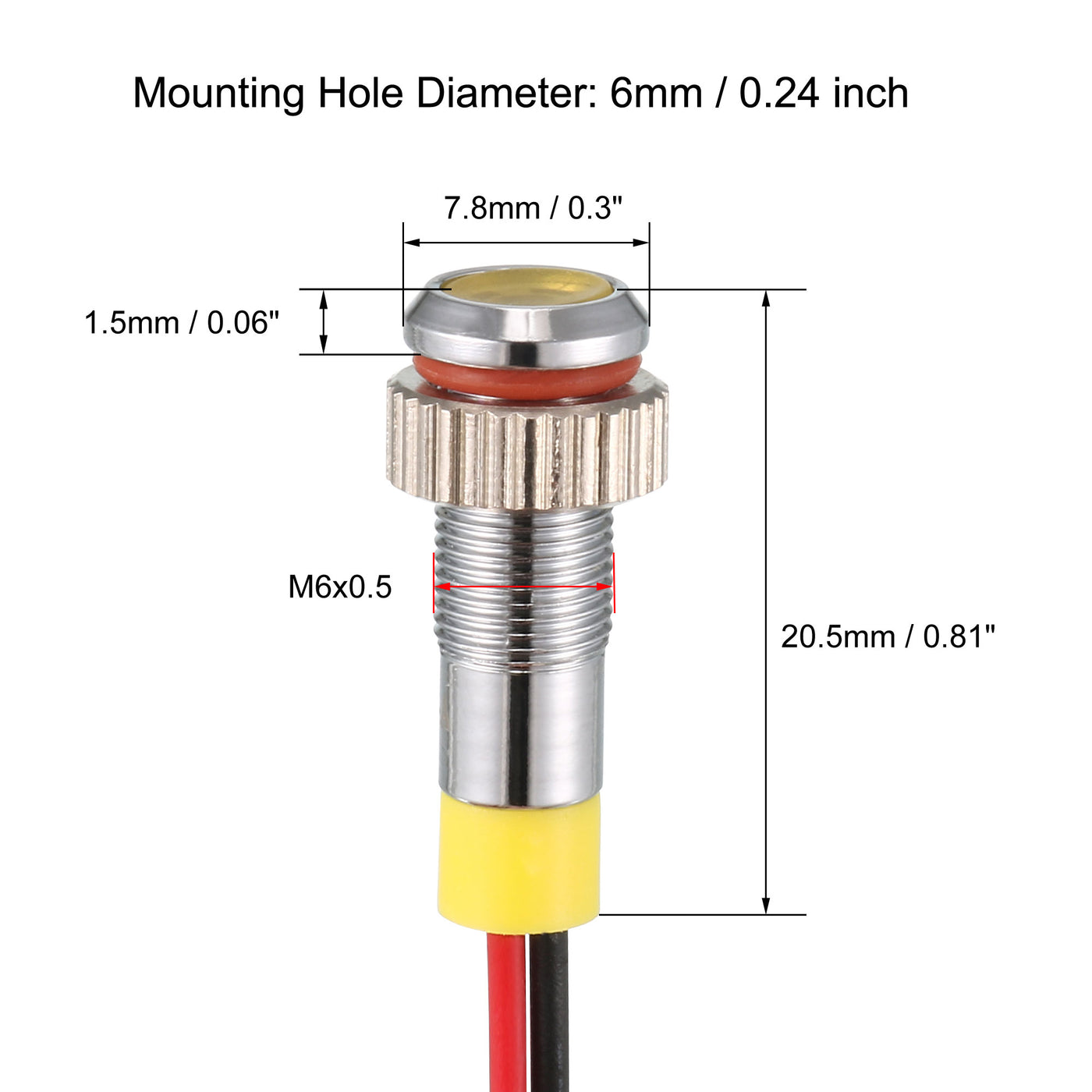 uxcell Uxcell LED Indicator Light AC/DC 12V 6mm Flush Panel Mount Yellow LED Metal Shell