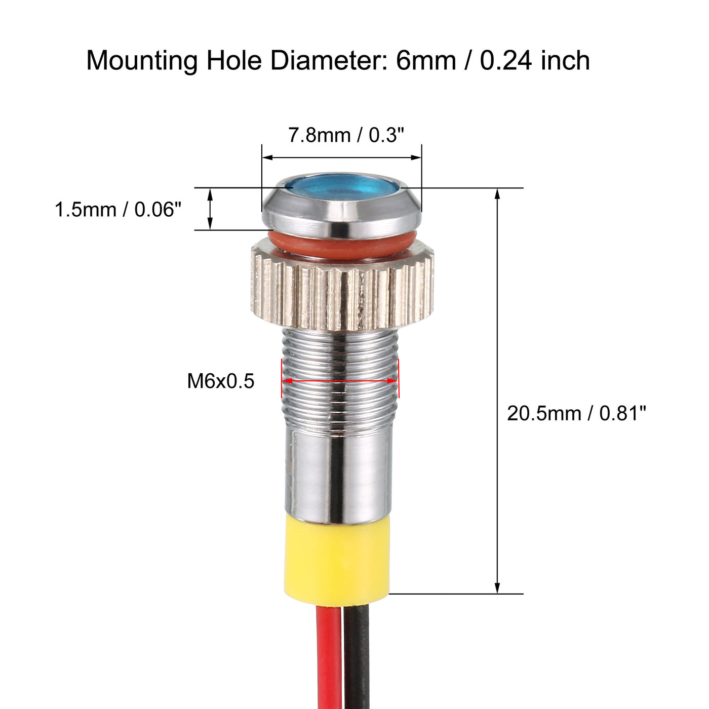 uxcell Uxcell LED Indicator Light AC/DC 12V 6mm Flush Panel Mount Blue LED Metal Shell