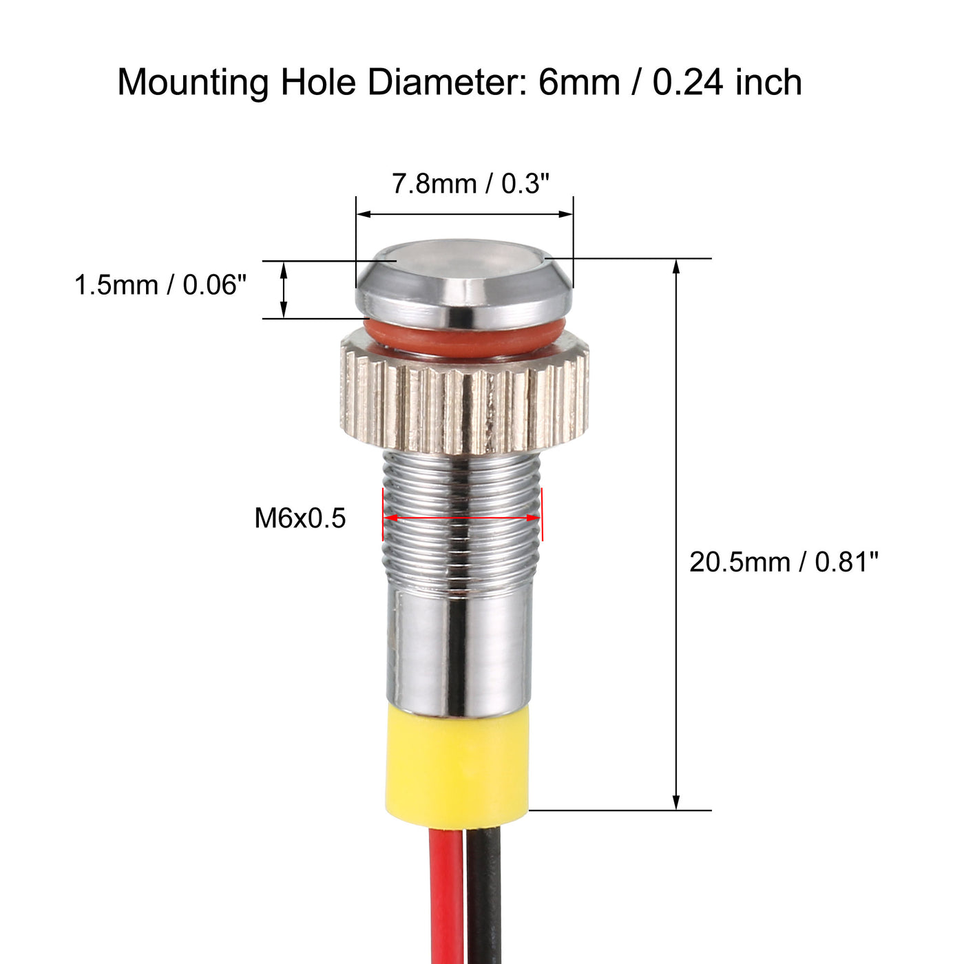 uxcell Uxcell LED Indicator Light AC/DC 24V 6mm Flush Panel Mount White LED Metal Shell