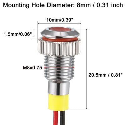 Harfington Uxcell LED Indicator Light AC/DC 12V 8mm Flush Panel Mount Red LED Metal Shell