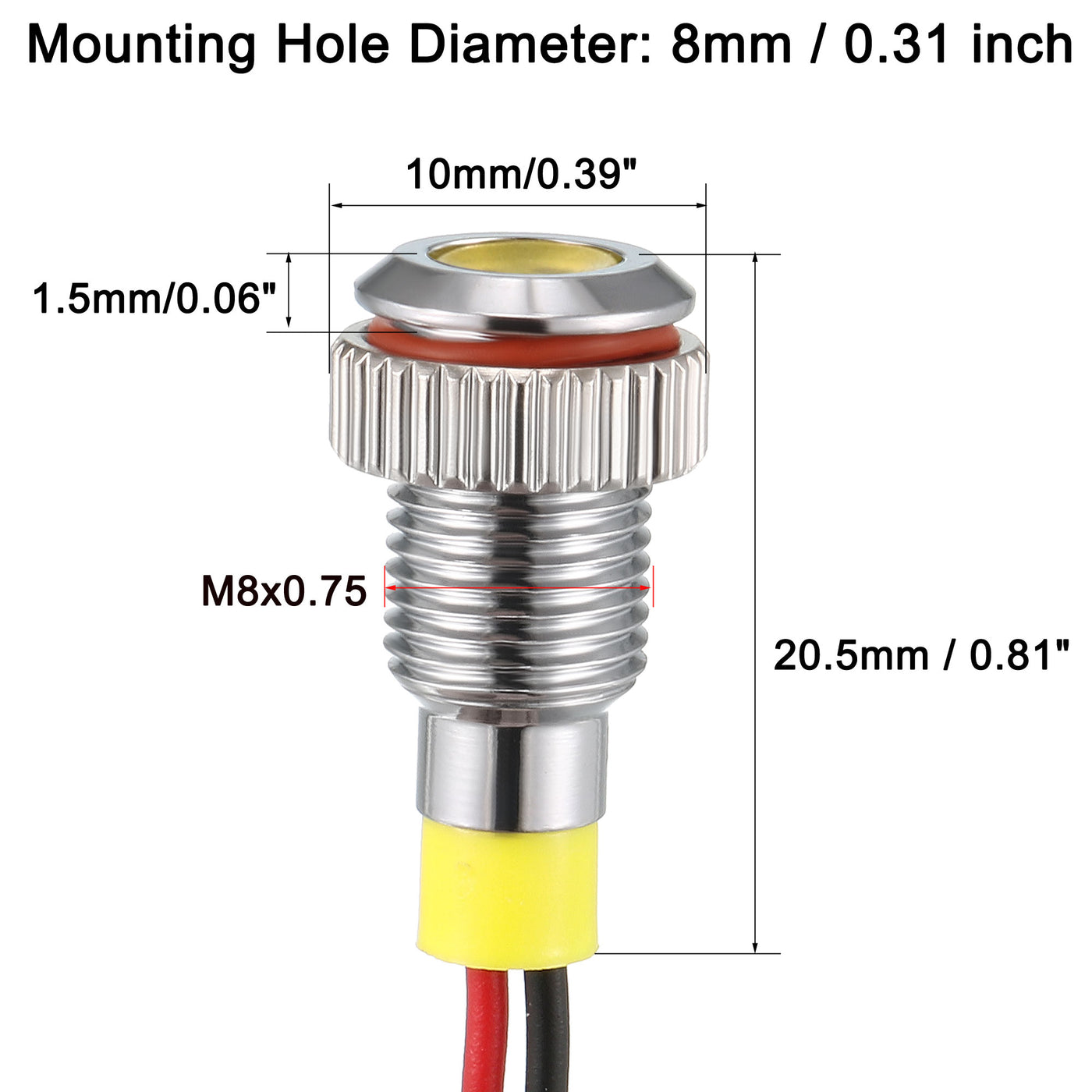 uxcell Uxcell LED Indicator Light AC/DC 12V 8mm Flush Panel Mount Yellow LED Metal Shell