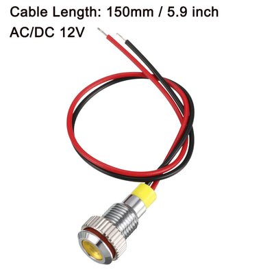 Harfington Uxcell LED Indicator Light AC/DC 12V 8mm Flush Panel Mount Yellow LED Metal Shell