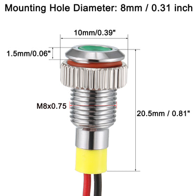 Harfington Uxcell LED Indicator Light AC/DC 12V 8mm Flush Panel Mount Green LED Metal Shell