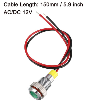 Harfington Uxcell LED Indicator Light AC/DC 12V 8mm Flush Panel Mount Green LED Metal Shell
