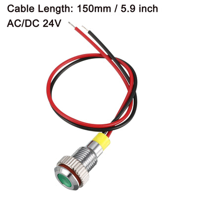 Harfington Uxcell LED Indicator Light AC/DC 24V 8mm Flush Panel Mount Green LED Metal Shell