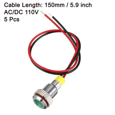 Harfington Uxcell Signal Indicator Light AC/DC 110V 8mm Dash Lamp Flush Panel Mount Metal Shell White Red Yellow Blue Green 5Pcs