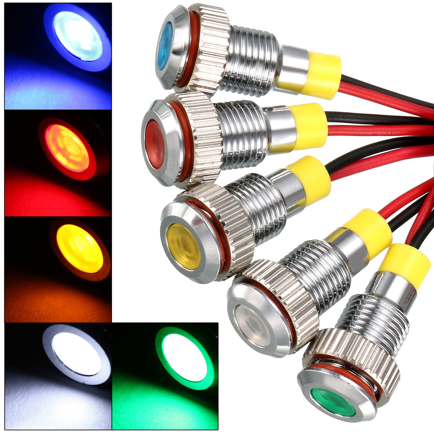 uxcell Uxcell Signal Indicator Light AC/DC 110V 8mm Dash Lamp Flush Panel Mount Metal Shell White Red Yellow Blue Green 5Pcs