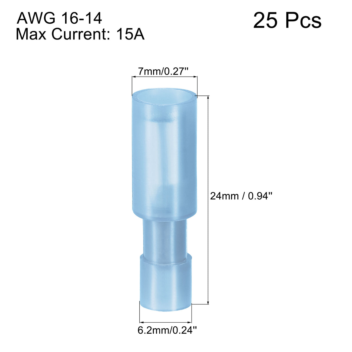 uxcell Uxcell Wire Butt Female Terminals Insulated Round AWG 16-14 Electrical Cable Waterproof Connect Kit Copper Nylon Blue 25 Pcs