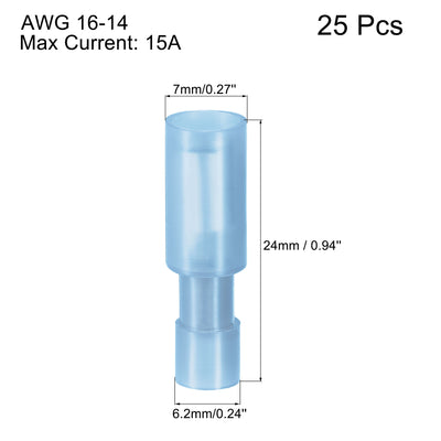 Harfington Uxcell Wire Butt Female Terminals Insulated Round AWG 16-14 Electrical Cable Waterproof Connect Kit Copper Nylon Blue 25 Pcs