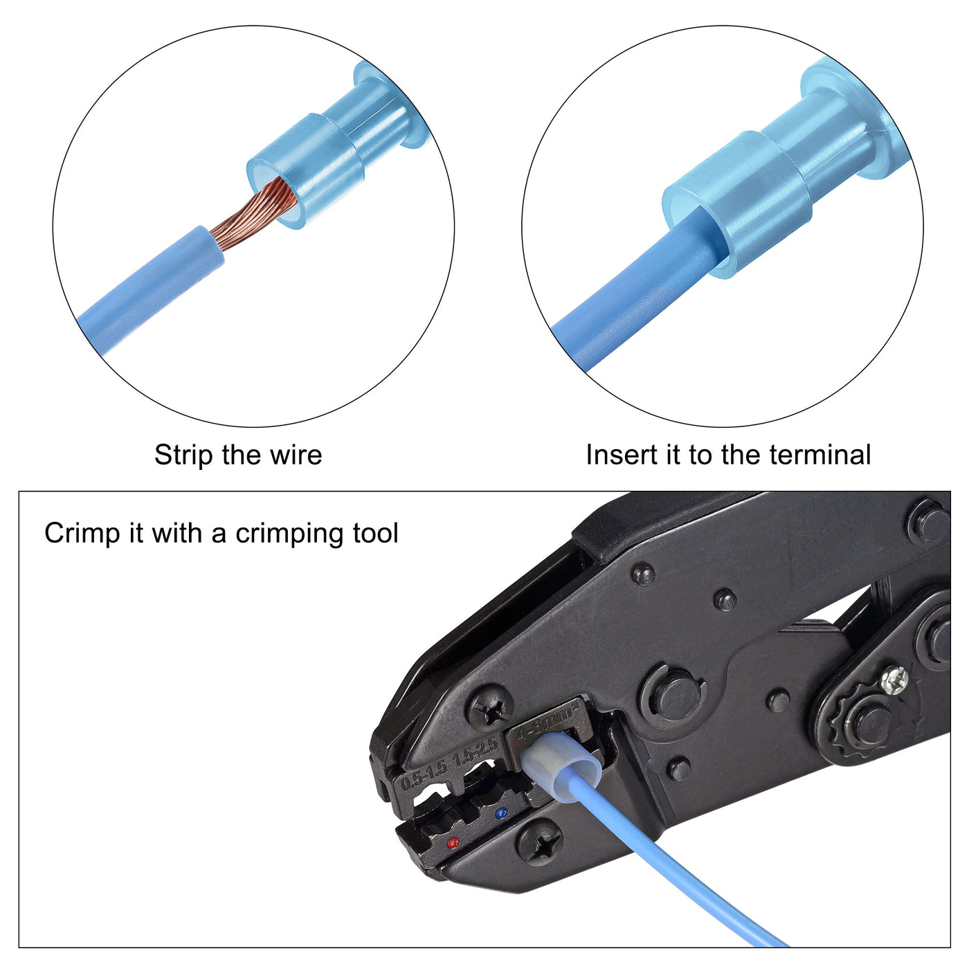 uxcell Uxcell Wire Butt Female Terminals Insulated Round AWG 16-14 Electrical Cable Waterproof Connect Kit Copper Nylon Blue 25 Pcs