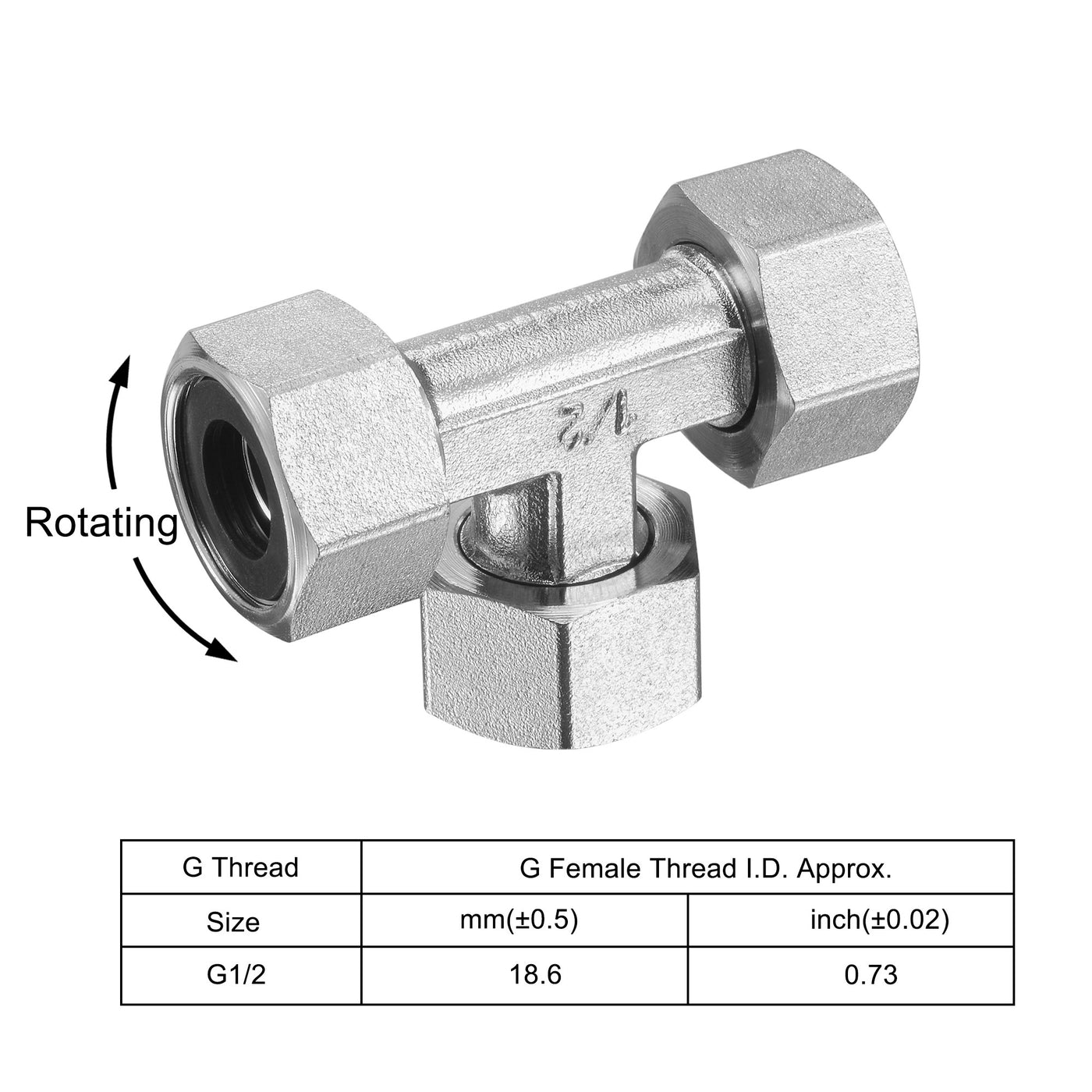 uxcell Uxcell Rohrverschraubungs T Stück G1 / 2 Innengewinde 3 Wege T Form Schwenkmutter Schlauch verbinder adapter, vernickeltes Kupfer