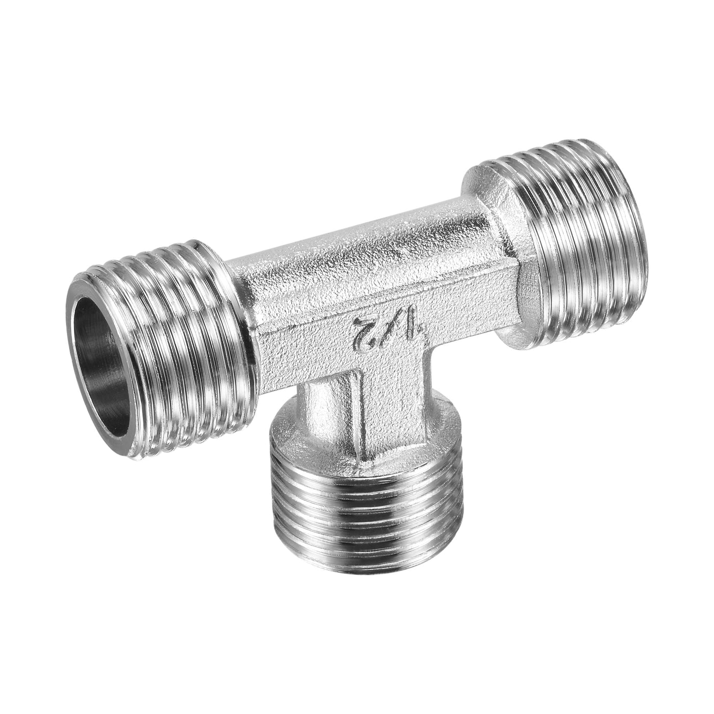 uxcell Uxcell Pipe Fitting Tee G1/2 Male Thread 3 Way T Shape Hose Connector Adapter, Nickel-Plated Copper