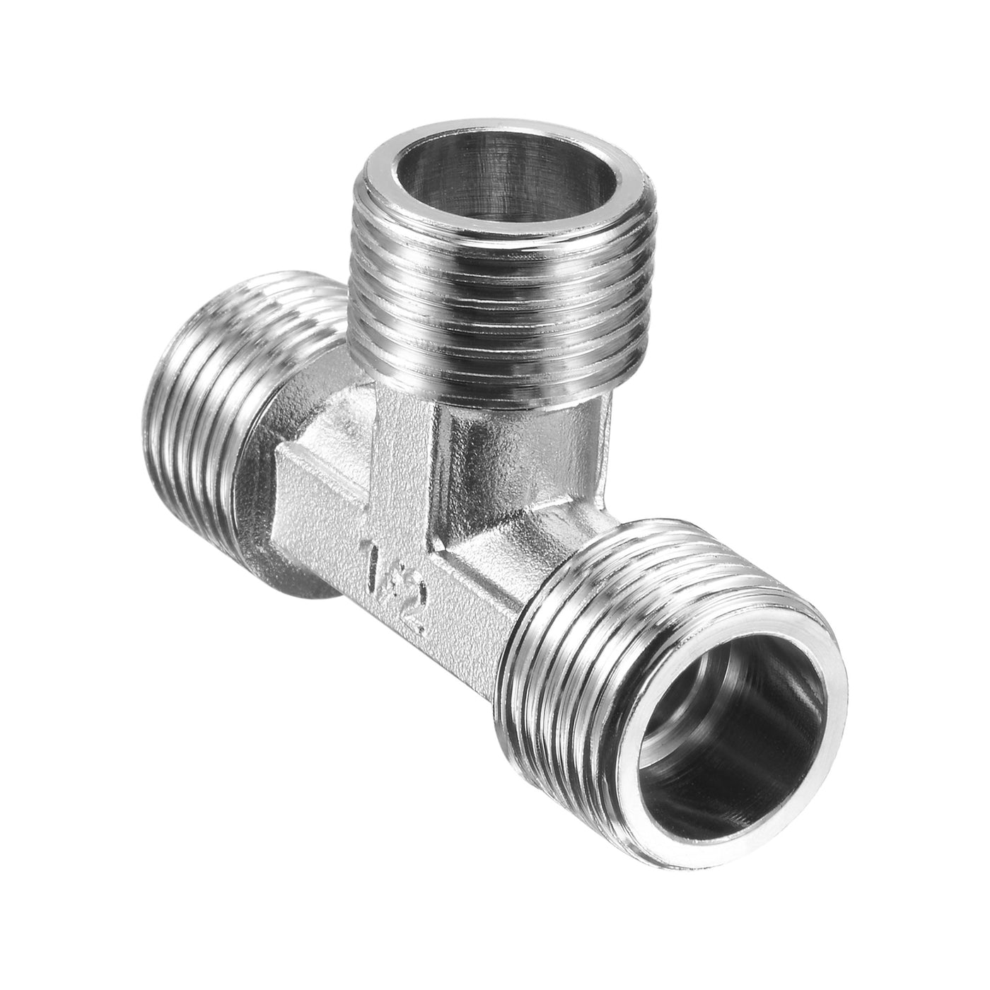 uxcell Uxcell Pipe Fitting Tee G1/2 Male Thread 3 Way T Shape Hose Connector Adapter, Nickel-Plated Copper