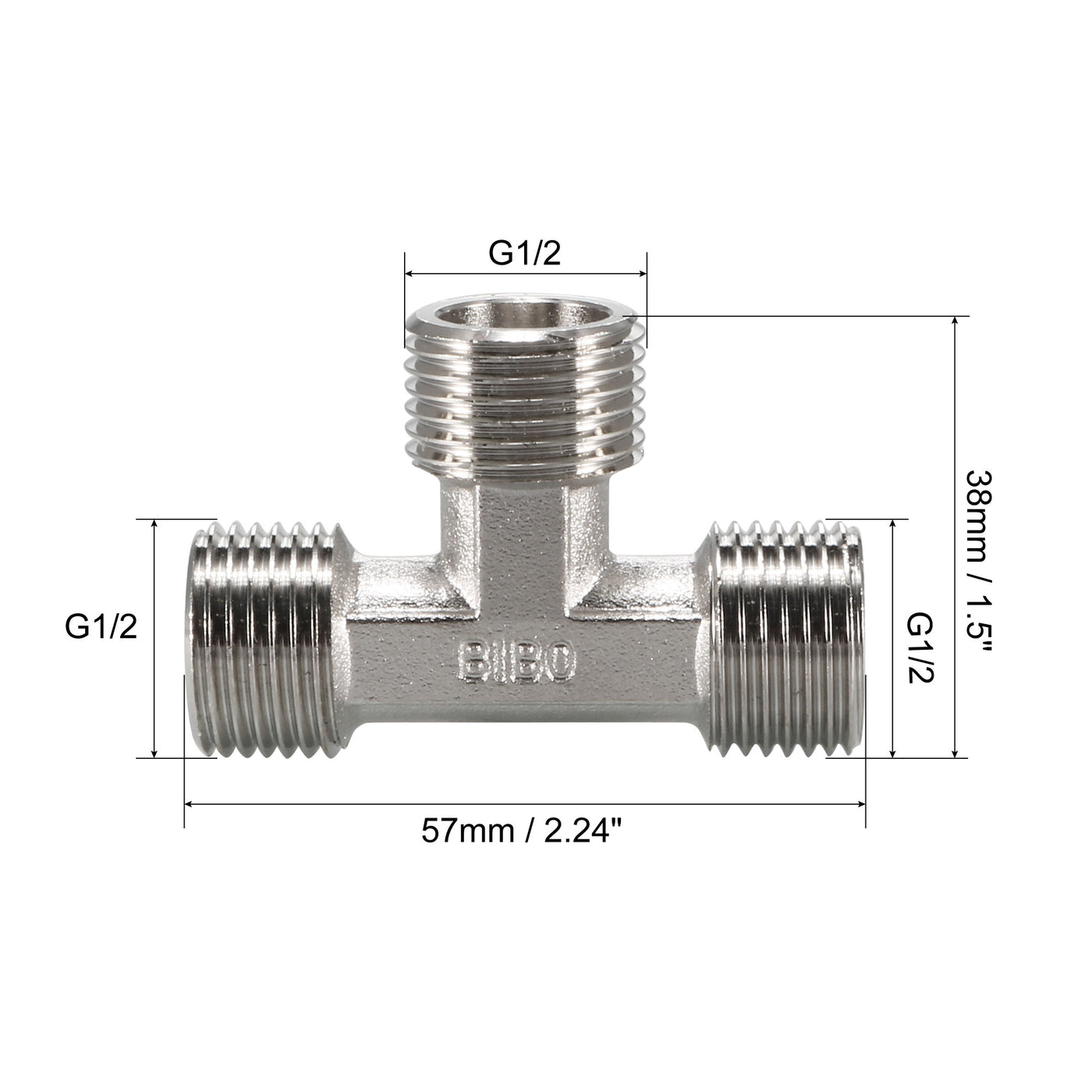 uxcell Uxcell Pipe Fitting Tee G1/2 Male Thread 3 Way T Shape Hose Connector Adapter, Nickel-Plated Copper 2pcs