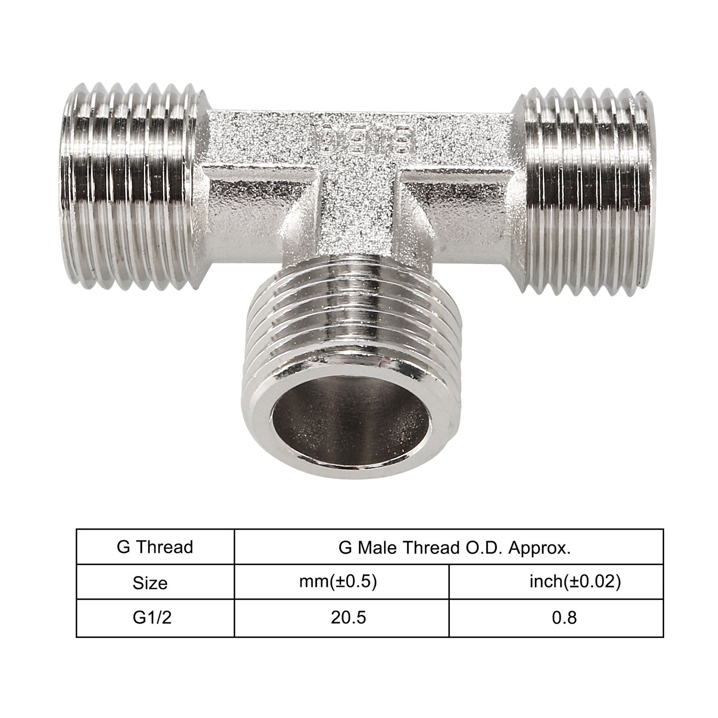 uxcell Uxcell Pipe Fitting Tee G1/2 Male Thread 3 Way T Shape Hose Connector Adapter, Nickel-Plated Copper 2pcs