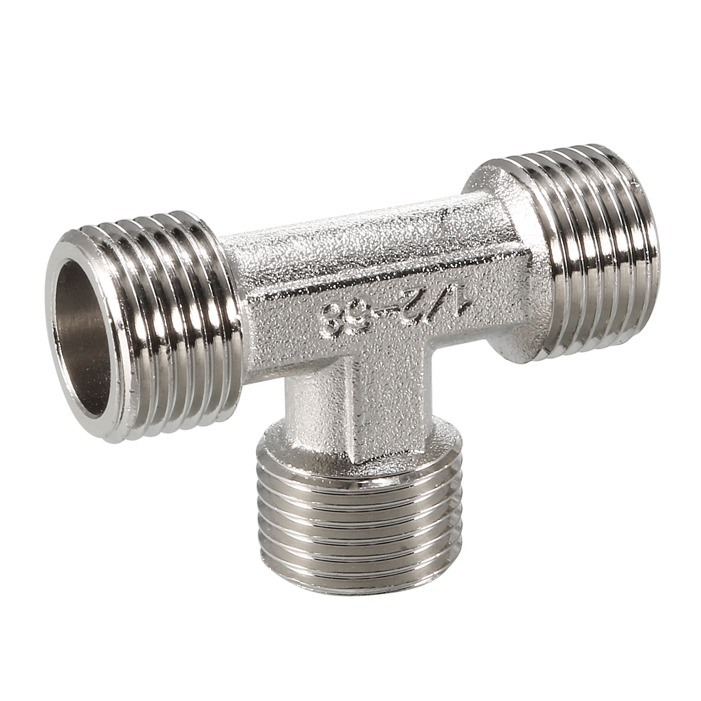 uxcell Uxcell Pipe Fitting Tee G1/2 Male Thread 3 Way T Shape Hose Connector Adapter, Nickel-Plated Copper 2pcs