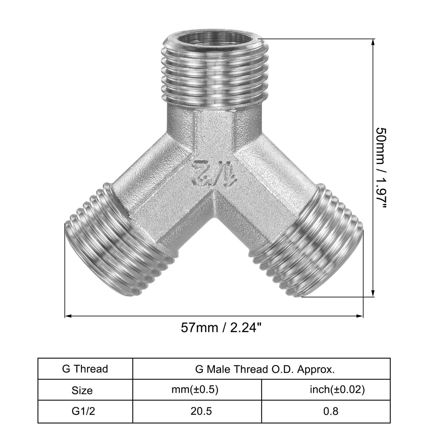 uxcell Uxcell Schlauch Zubehörteil Y-Form 3-Wege Wye Schlauchanschluss Adapter vernickeltes Kupfer G1/2 Außengewinde