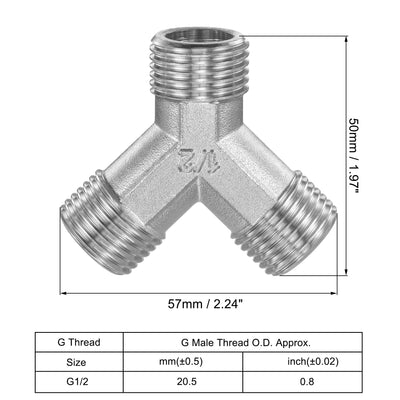 Harfington Uxcell Pipe Fitting G1/2 Male Thread Y Shape 3 Way Wye Hose Connector Adapter, Nickel-Plated Copper 2pcs