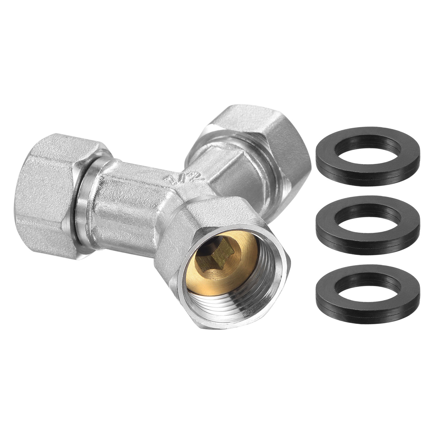 uxcell Uxcell Pipe Fitting G1/2 Female Thread Y Shape 3 Way Wye Hose Connector Adapter, Nickel-Plated Copper