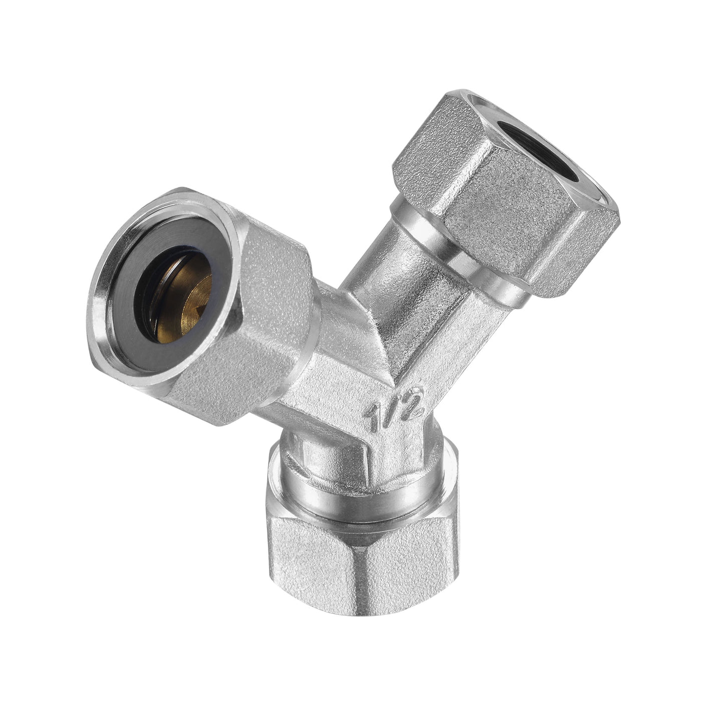 uxcell Uxcell Pipe Fitting G1/2 Female Thread Y Shape 3 Way Wye Hose Connector Adapter, Nickel-Plated Copper