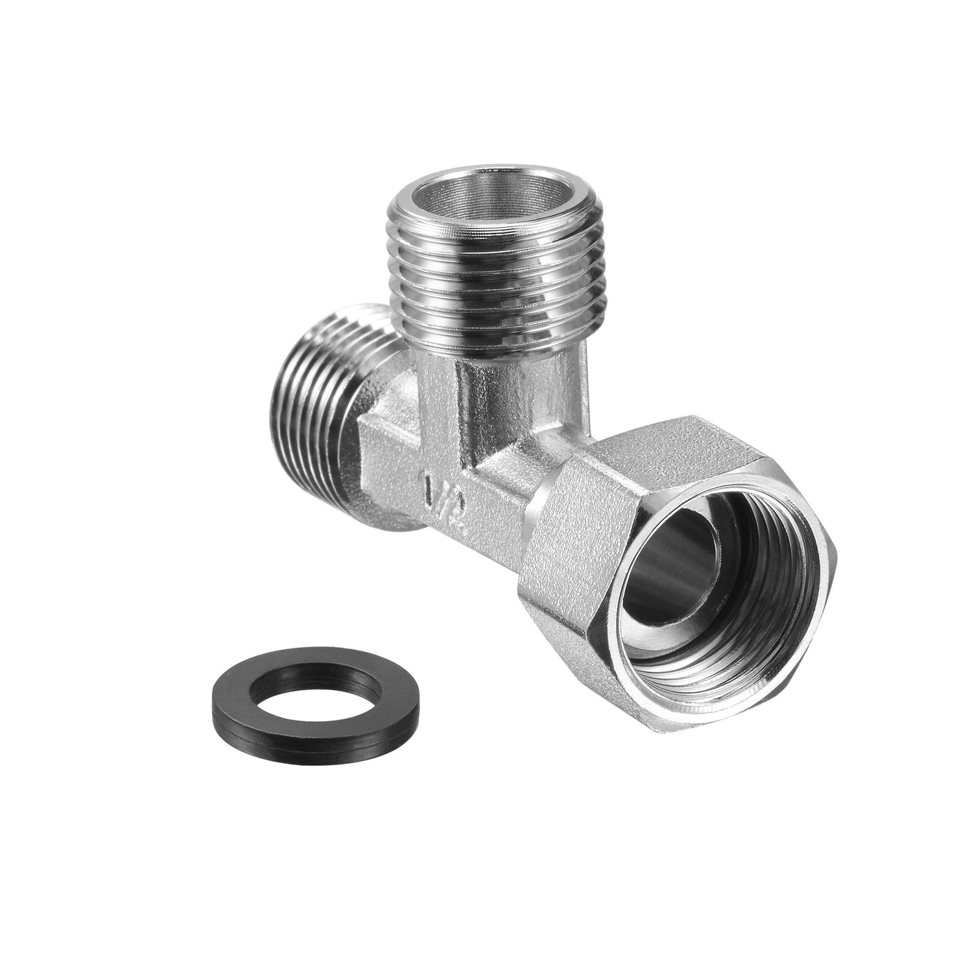 uxcell Uxcell Pipe Fitting Tee G1/2 1 Female to 2 Male Thread 3 Way T Shape Swivel Nut Hose Connector Adapter, Nickel-Plated Copper