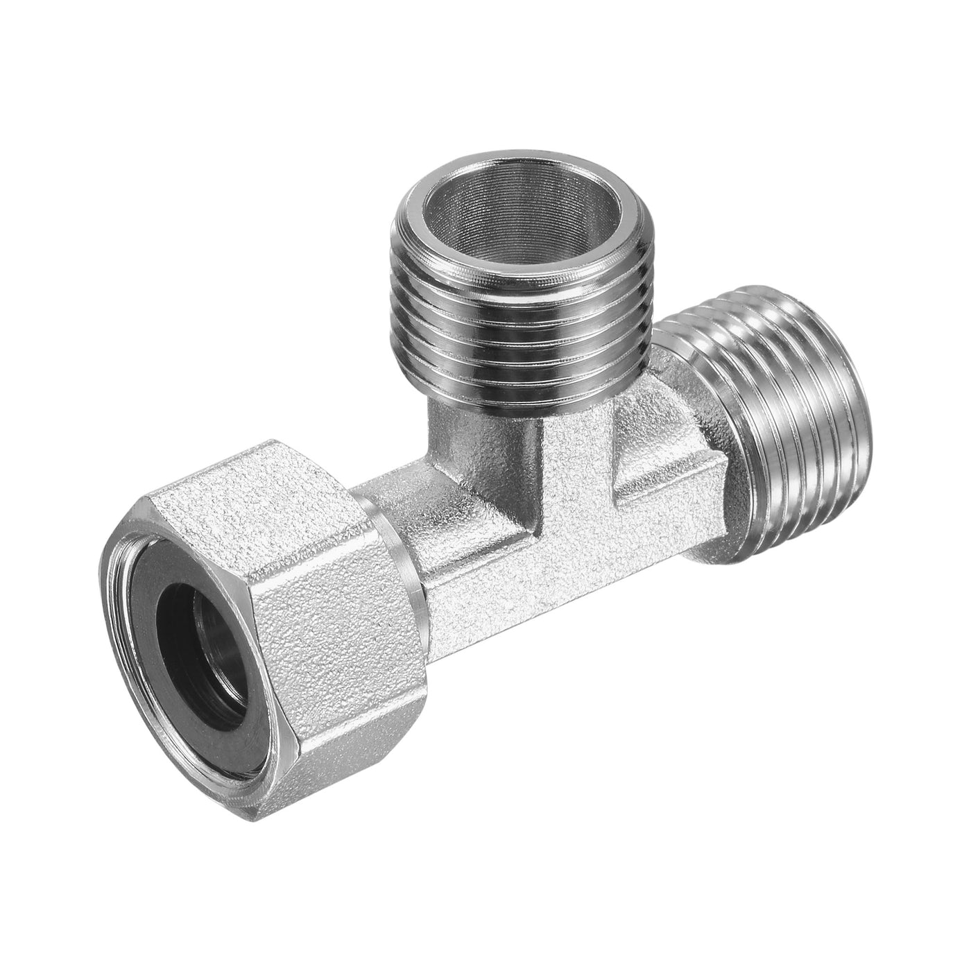 uxcell Uxcell Pipe Fitting Tee G1/2 1 Female to 2 Male Thread 3 Way T Shape Swivel Nut Hose Connector Adapter, Nickel-Plated Copper