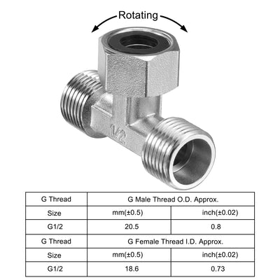 Harfington Uxcell Rohrverschraubungs T Stück G1 / 2 2 Außengewinde an 1 Innengewinde 3 Wege T-Form Schwenkmutter, vernickeltes Kupfer