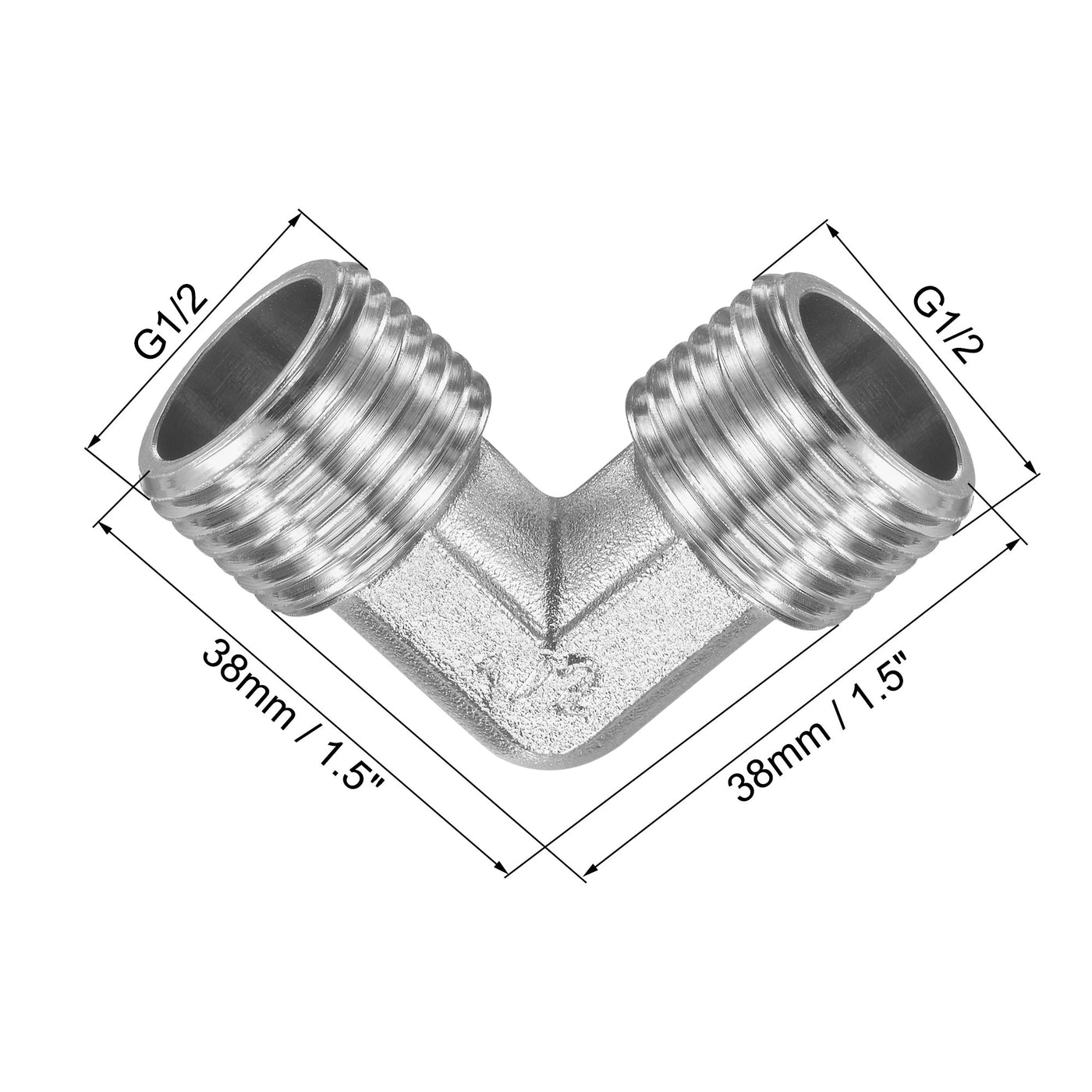 uxcell Uxcell Pipe Fitting Elbow G1/2 Male Thread 2 Way L Shape Hose Connector Adapter, Nickel-Plated Copper