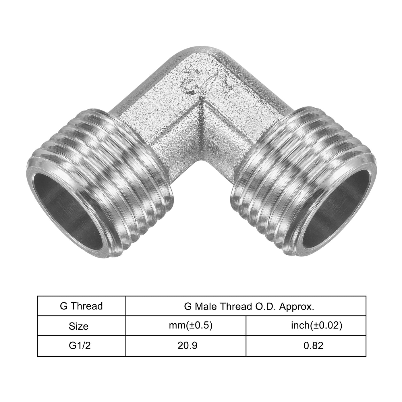 uxcell Uxcell Pipe Fitting Elbow G1/2 Male Thread 2 Way L Shape Hose Connector Adapter, Nickel-Plated Copper