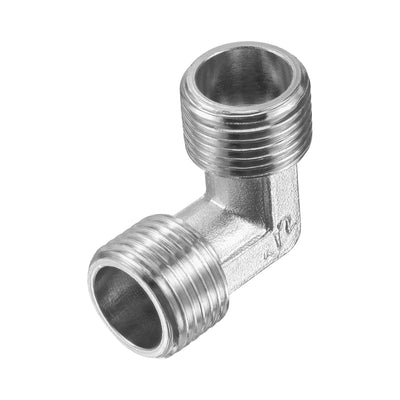 Harfington Uxcell Pipe Fitting Elbow G1/2 Male Thread 2 Way L Shape Hose Connector Adapter, Nickel-Plated Copper